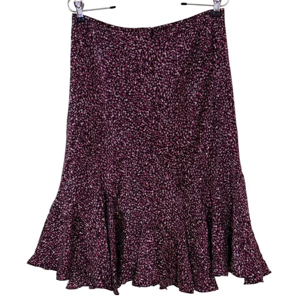 Vtg Liz Claiborne 100% Silk Purple Mosaic Flounce Hem Skirt Y2K Whimsigoth 8